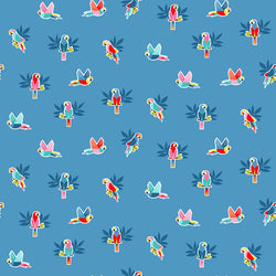 Makower | Pool Party 'Parrots' Blue 2443/B: by the 1/2m