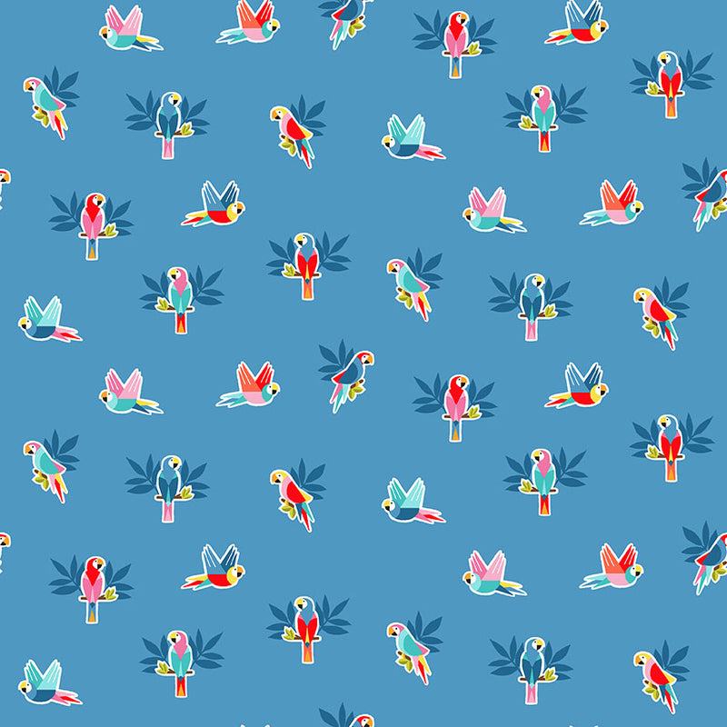 Makower | Pool Party 'Parrots' Blue 2443/B: by the 1/2m
