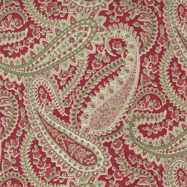 Half Metre Heaven: 3 Sisters for Moda | Poinsettia Plaza 'Plaza Paisley' Crimson 44292 12 with Moss