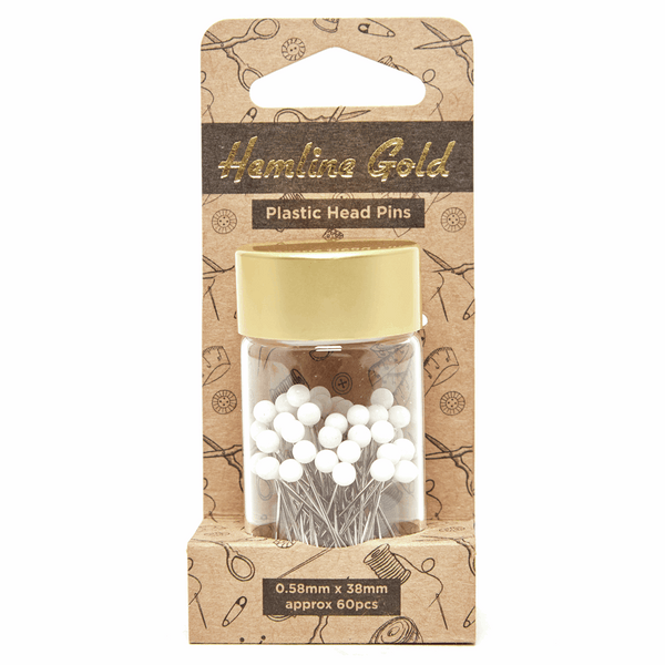 Hemline Gold: Plastic Head Pins: White
