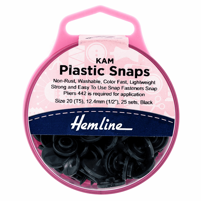 HEMLINE: Plastic KAM Snaps: 25 x 12.4mm Set: Black