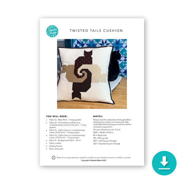INSTRUCTIONS: Twisted Tails Cushion / Block Pattern: DIGITAL DOWNLOAD