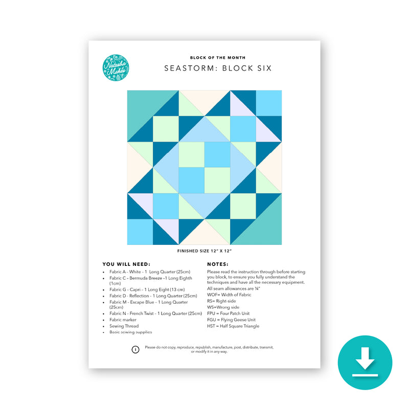 INSTRUCTIONS: Block of the Month 'Seastorm' Block 6: Digital Download