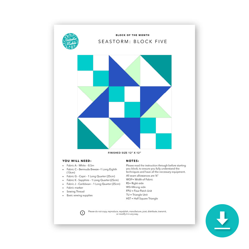 INSTRUCTIONS: Block of the Month 'Seastorm' Block 5: Digital Download