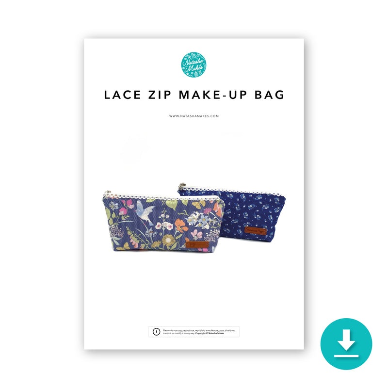 INSTRUCTIONS: Lace Zip Make Up Bag: DIGITAL DOWNLOAD