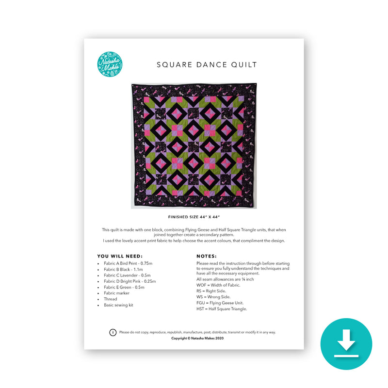 INSTRUCTIONS: Square Dance Quilt: Digital Download