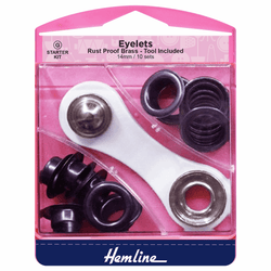 Hemline Eyelets Starter Kit: 14mm: Black: (G): 10 Pieces