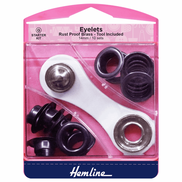 HEMLINE: Eyelets Starter Kit: 14mm: Black: (G): 10 Pieces