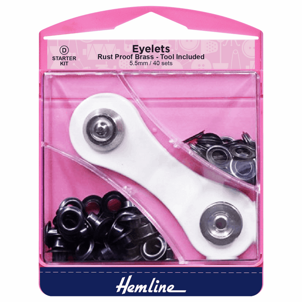 HEMLINE: Eyelets Starter Kit: 5.5mm: Black: (D): 40 Pieces