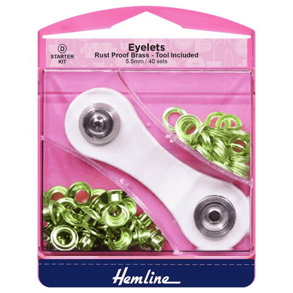 Hemline Eyelets Starter Kit: 5.5mm: Gold: (D): 40 Pieces