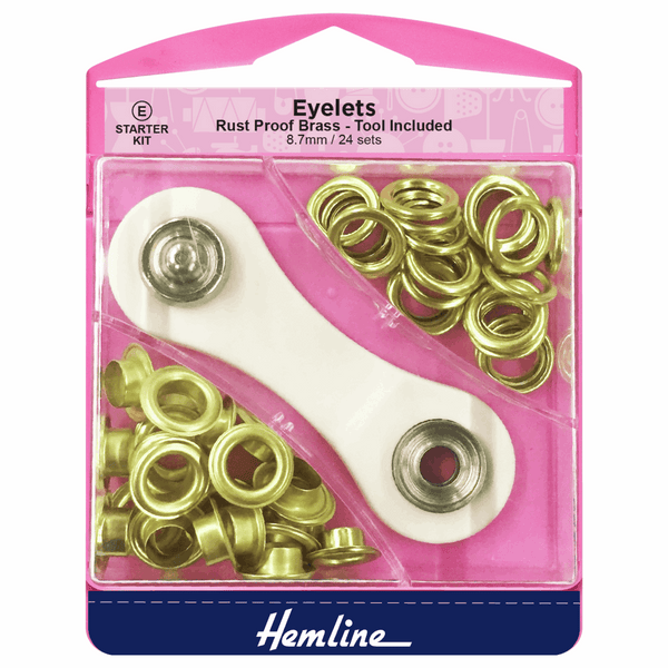 Hemline Eyelets Starter Kit: 8.7mm: Gold: (E): 24 Pieces