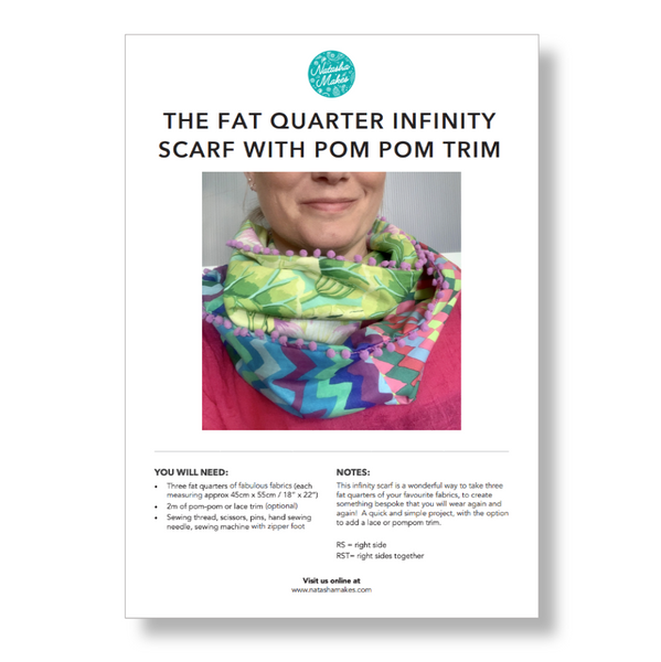 INSTRUCTIONS: The Fat Quarter Infinity Scarf with Pom Pom Trim: PRINTE ...