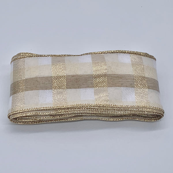 RIBBON: 5m length of 60mm wide Wired Gold Check