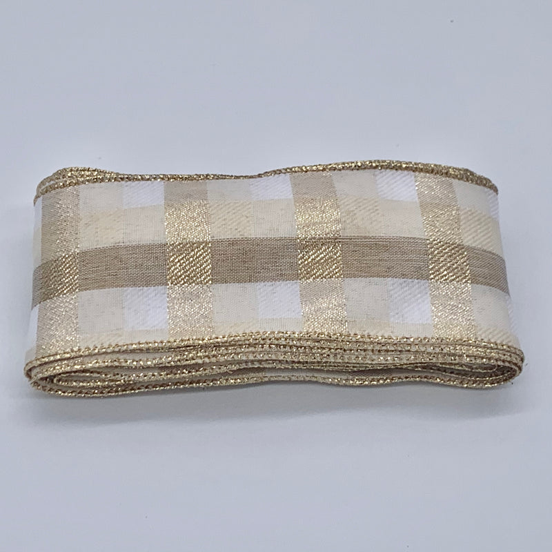 RIBBON: 5m length of 60mm wide Wired Gold Check