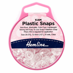 HEMLINE: Plastic KAM Snaps: 25 x 12.4mm Set: Clear