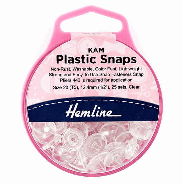 Hemline KAM Plastic Snaps: 25 x 12.4mm Set: Clear