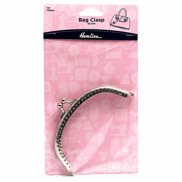 HEMLINE: Bag Clasp + FREE Template: 125mm: Nickel Silver colour