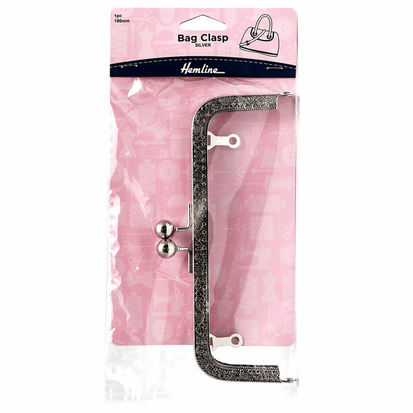 HEMLINE: Bag Clasp + FREE Template: 180mm: Nickel Silver colour
