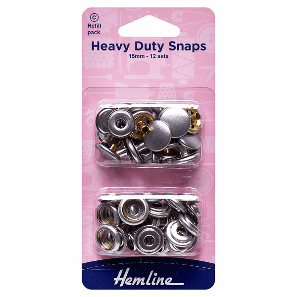 HEMLINE: Heavy Duty Snaps: 15mm: 405R.N Nickel/Silver: Refill Pack