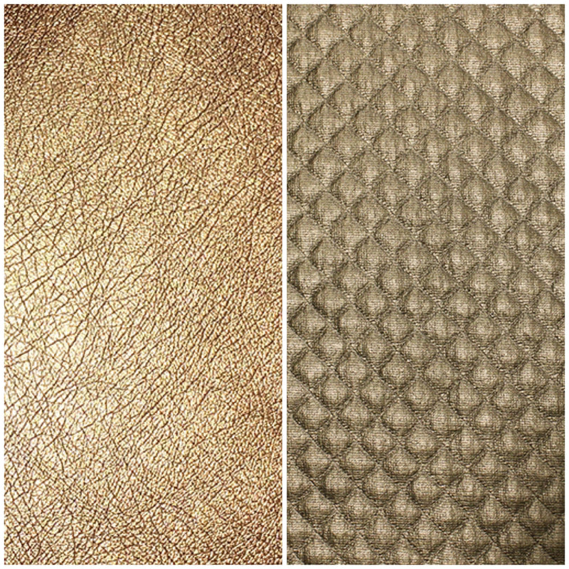 FAT QUARTER DUO: Faux Leather / Leatherlook PU in COPPER and Quilted PU in Gold