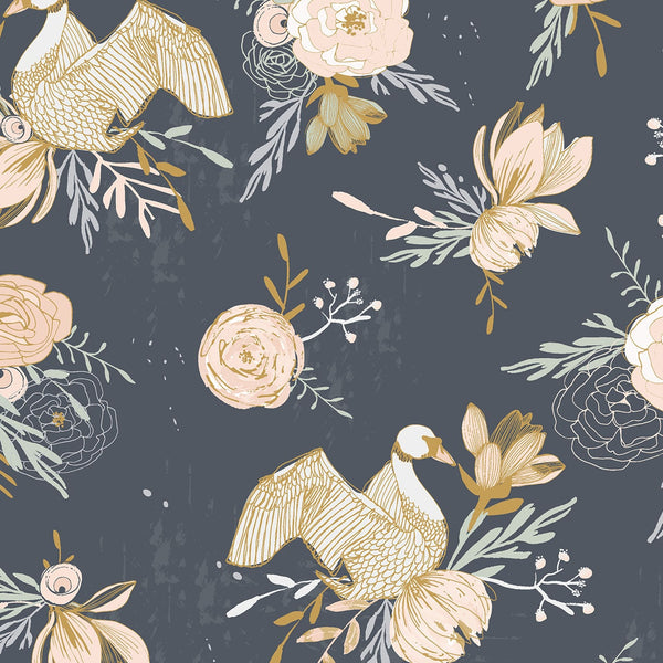 Lisa Dolson for Dashwood Studio | New Beginnings 2040 Swans Charcoal: by the 1/2m