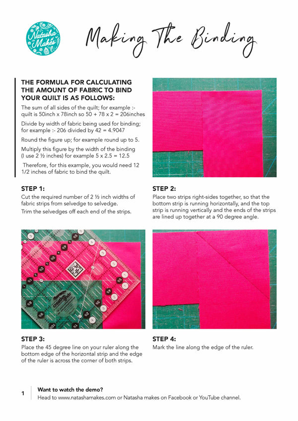 INSTRUCTIONS: Making The Binding For Your Quilt: PRINTED VERSION