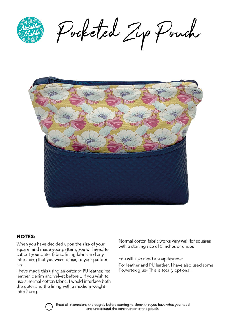 INSTRUCTIONS: Natasha's 'Pocketed Zip' Pouch: PRINTED VERSION