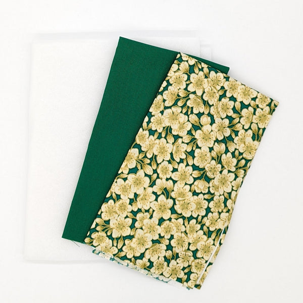 3x FQ: Leesa Chandler Summer Palace Blossom Green Cream 0023 10, Cotton Plain in #61 Fir, Vlieseline H640