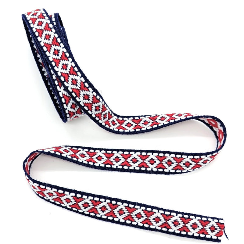 TRIM: Red, White & Navy Blue Aztec Style Braid: 2cm wide: by the TWO METRE increment