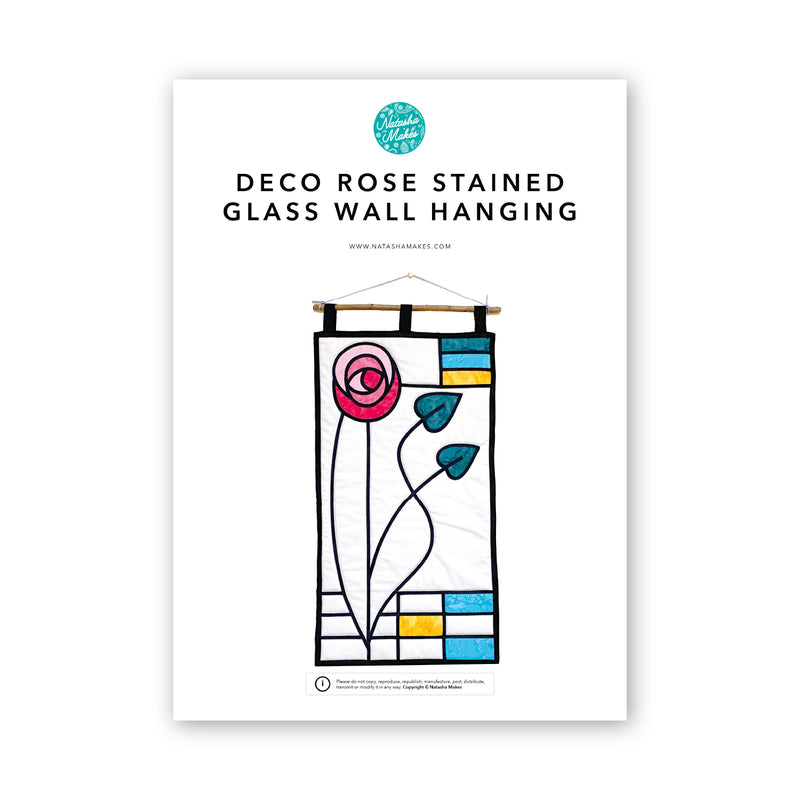 INSTRUCTIONS WITH TEMPLATE: Stained Glass Wall Hanging 'Deco Rose': PRINTED VERSION