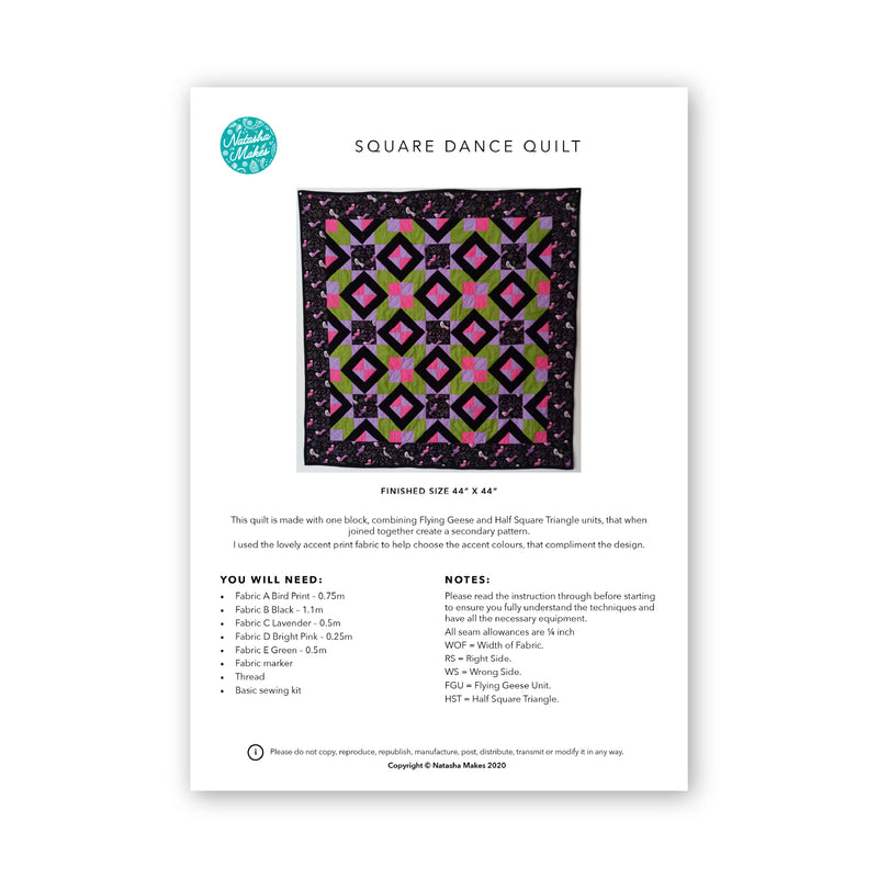 INSTRUCTIONS: Square Dance Quilt: PRINTED VERSION