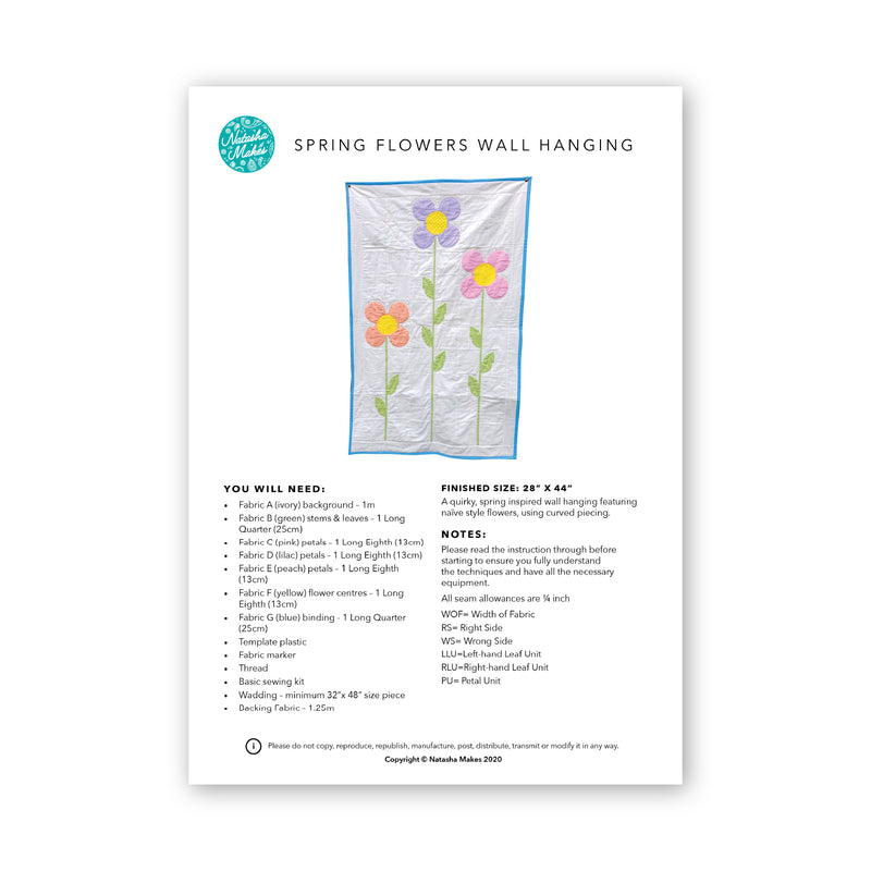 INSTRUCTIONS + TEMPLATE: Spring Flowers Quilted Wall Hanging: PRINTED VERSION