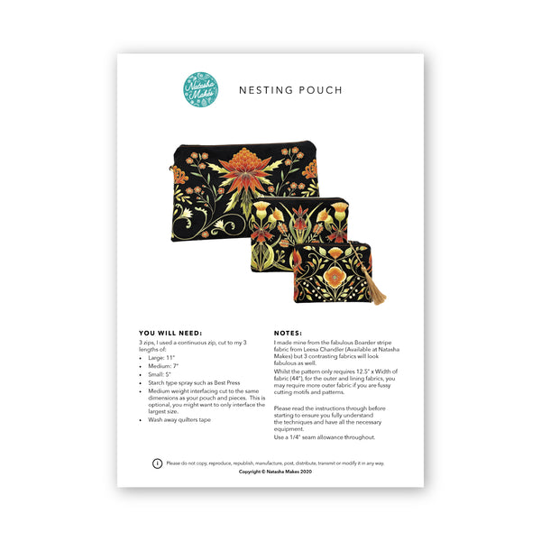 INSTRUCTIONS: Nesting Pouch Trio: PRINTED VERSION
