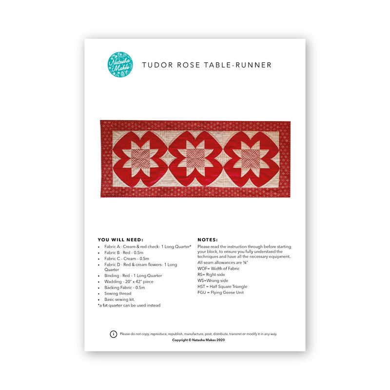 INSTRUCTIONS: Tudor Rose Table Runner: PRINTED VERSION