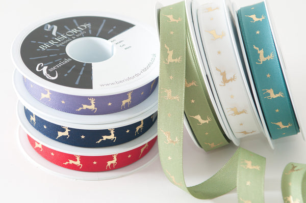 RIBBON: Berisfords 'Reindeer Flight': 15mm x 5m: Colour 4 - Navy/Gold