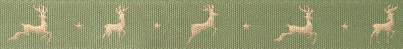 RIBBON: Berisfords 'Reindeer Flight': 15mm x 5m: Colour 2 - Khaki/Gold