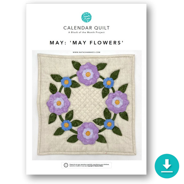 INSTRUCTIONS with Template: Calendar Quilt | BLOCK 5 'May Flowers': DIGITAL DOWNLOAD