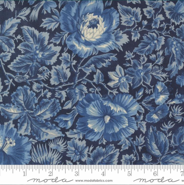 Betsy Chutchian for Moda | Amelia's Blues 'Large Floral' Midnight Blue 31650 17: by the 1/2m