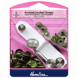 HEMLINE Anorak/Jacket Snaps: 15mm: 407.A Antique Brass: Starter Kit (10 Sets)
