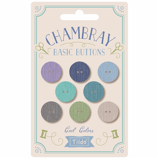 Tilda: Chambray: Fabric Covered Buttons 400044 COOL: 16mm
