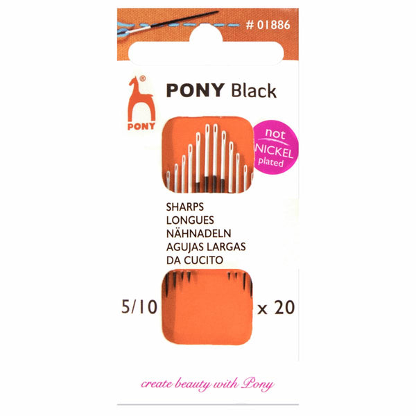 Pony Hand Sewing Needles: Sharps: Black with White Eye: Size 5/10