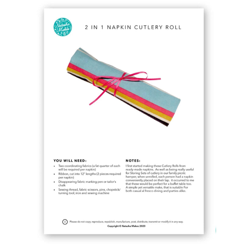 INSTRUCTIONS: 2 in 1 Napkin & Cutlery Roll: PRINTED VERSION