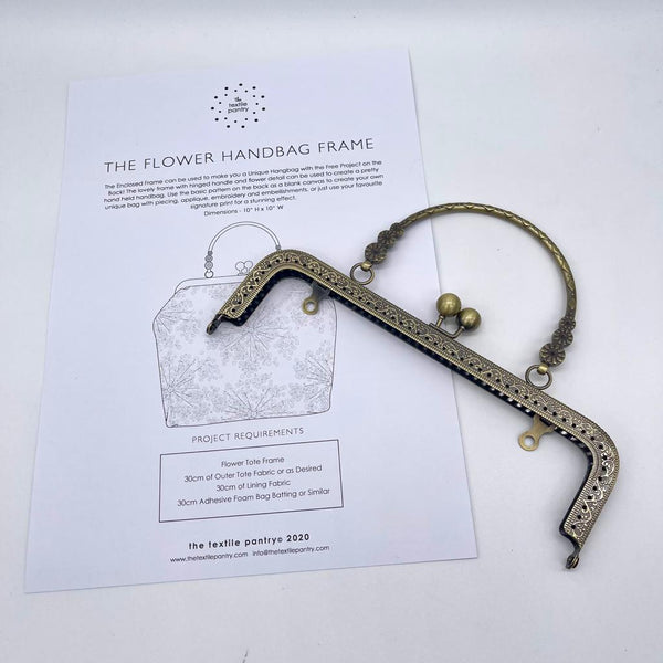 HARDWARE + Free Leesa Chandler Pattern: Square Handbag Frame with Flower Handle: 20cm Bronze