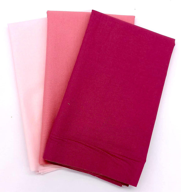 Complimentary Plains for Leesa Chandler Fabrics: 3x 1/2m: Blush, Rose, Light Pink
