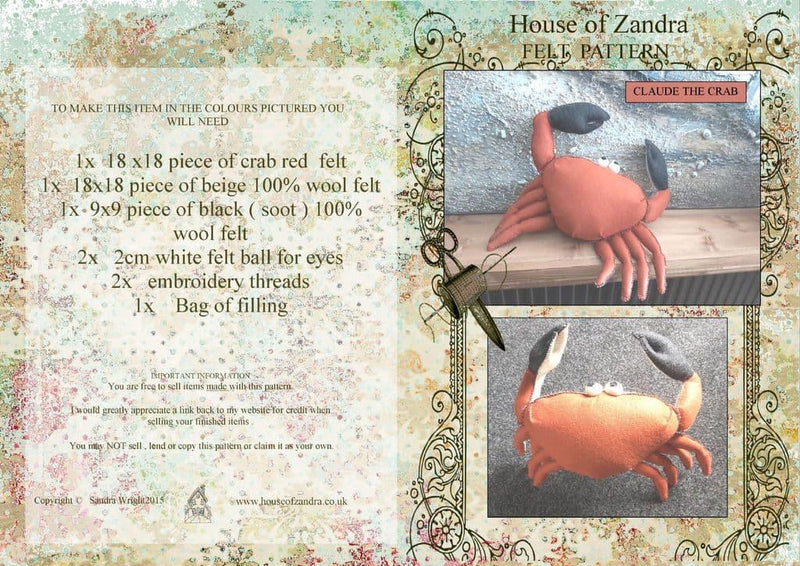 House of Zandra: Printed Instructions: Claude The Crab