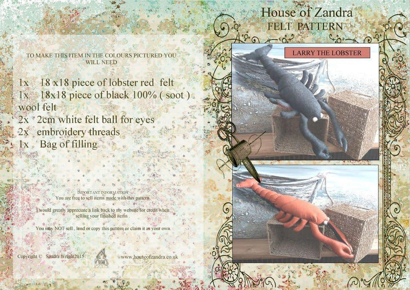 House of Zandra: Printed Instructions: Larry The Lobster