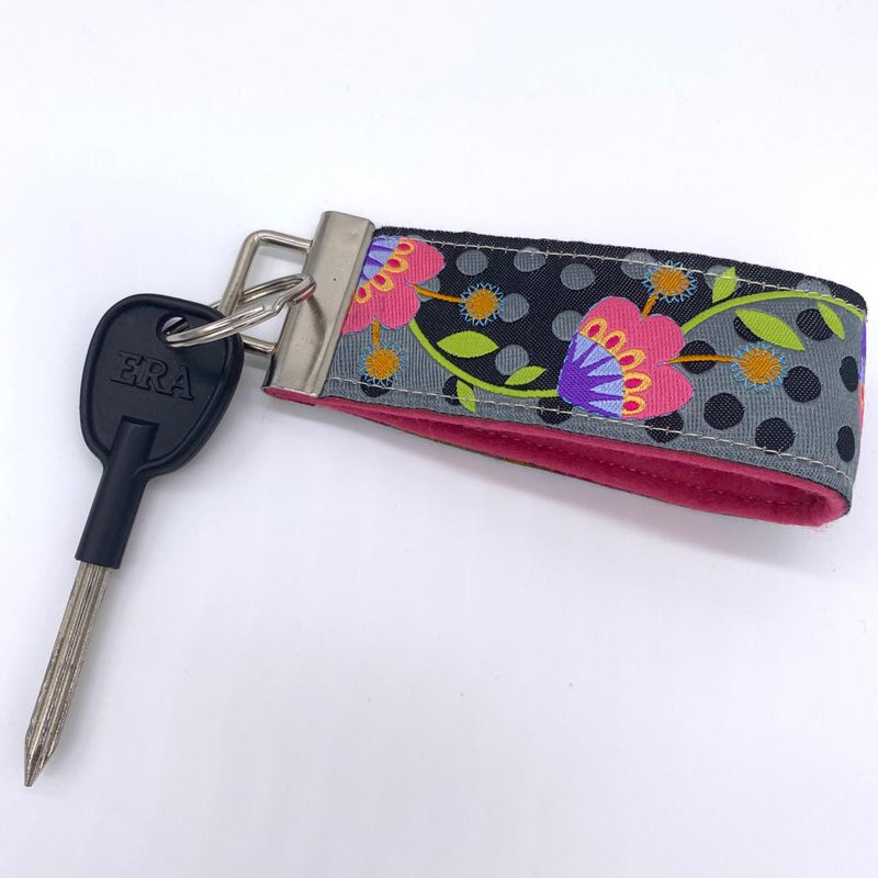 Renaissance Ribbon Key Fob Lanyard Kit: 'Tula Pink Getting Snippy' with Orange Felt and Black Hardware