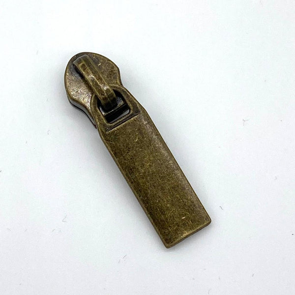Metal Zip Slider with Rectangular Bar Zipper Pull x 1: Antique Brass / Bronze