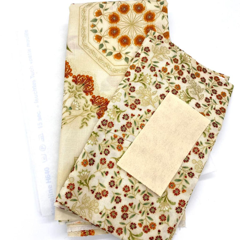 FABRIC KIT: Leesa Chandler's 'Chatelaine': 60cm Project Panel, 25cm Small Floral, FQ H640, Rectangle Felt: Cream, Orange, Gold