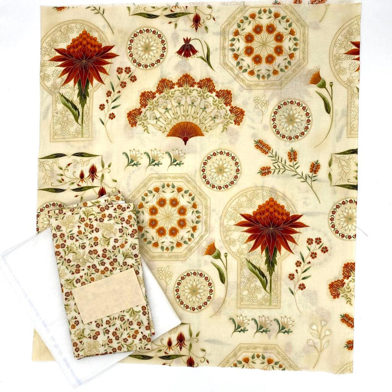 FABRIC KIT: Leesa Chandler's 'Chatelaine': 60cm Project Panel, 25cm Small Floral, FQ H640, Rectangle Felt: Cream, Orange, Gold